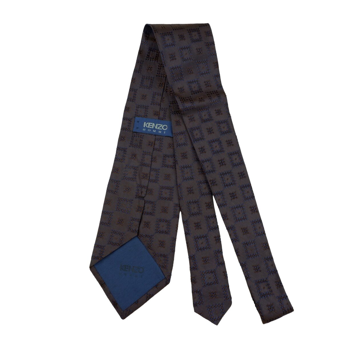 a16194 7 Kenzo Tie Silk Dark Brown Geometric Italy (US Import Tax Included) มุมที่ 7