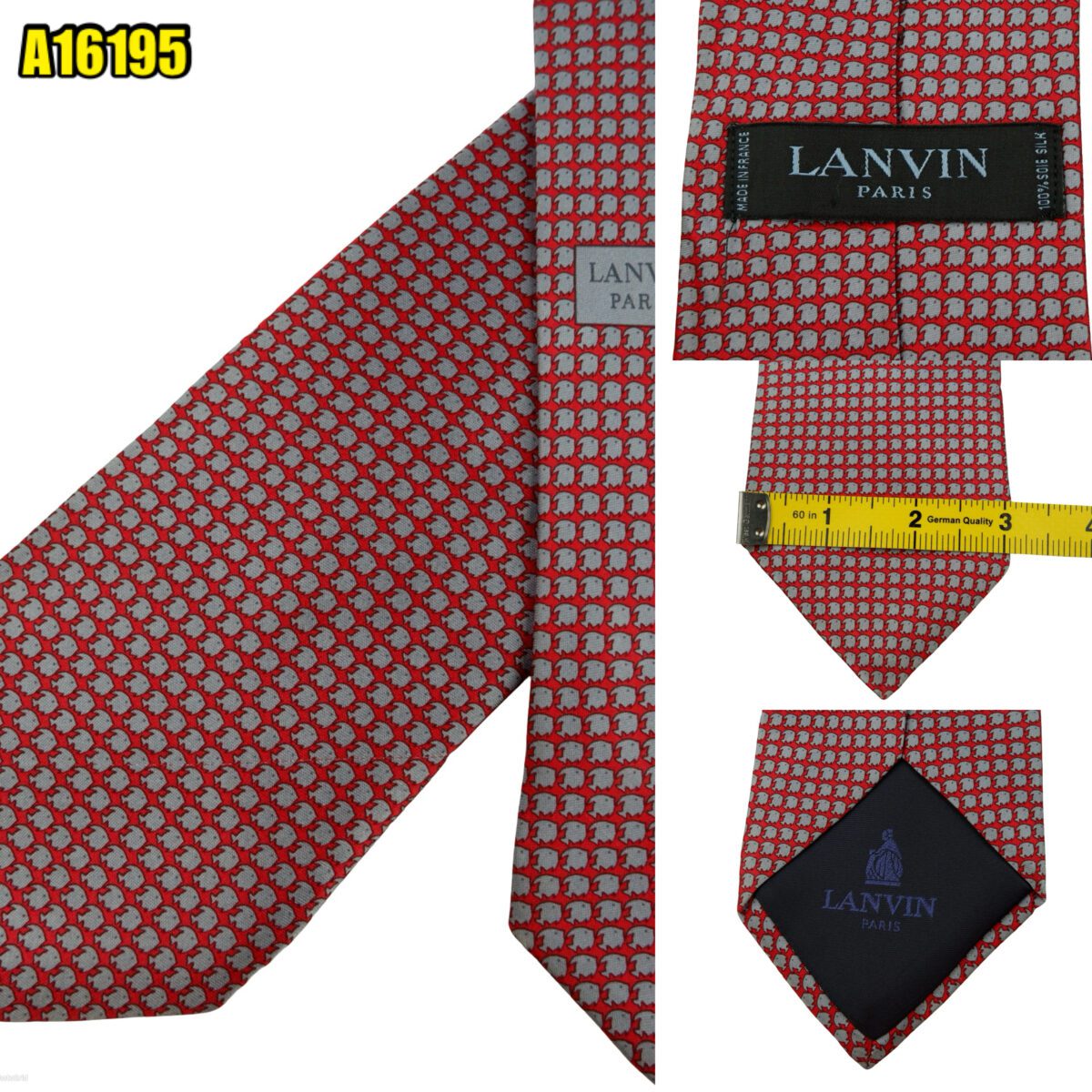 created by photogrid Lanvin Tie Silk Red Gray Animal Pattern France (US Import Tax Included) มุมที่ 1