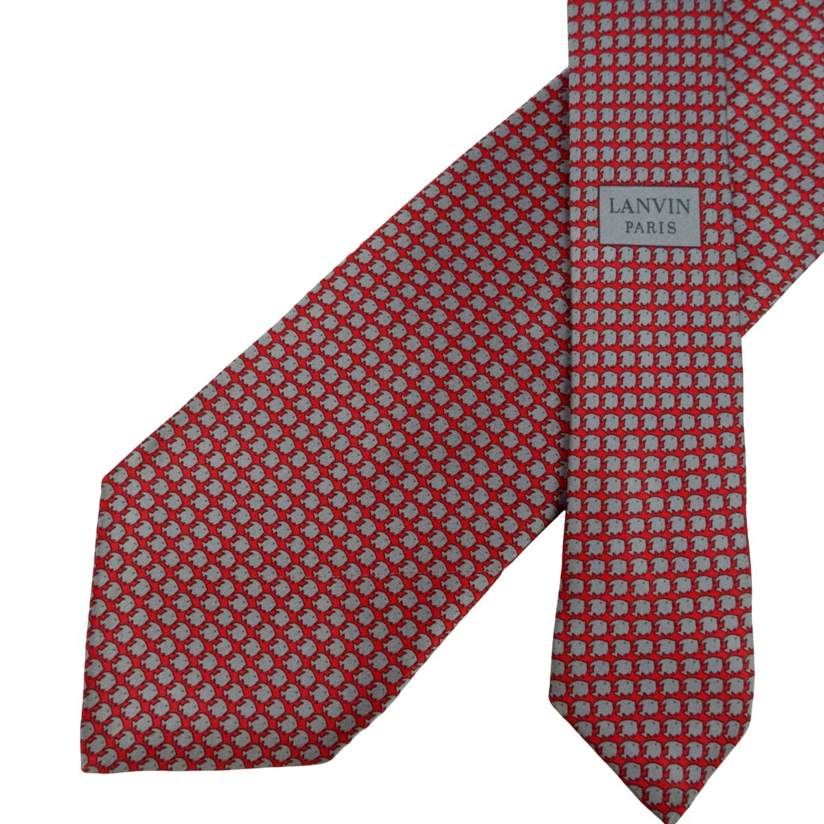 a16195 2 Lanvin Tie Silk Red Gray Animal Pattern France (US Import Tax Included) มุมที่ 2