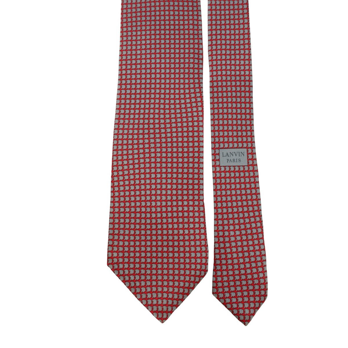 a16195 3 Lanvin Tie Silk Red Gray Animal Pattern France (US Import Tax Included) มุมที่ 3