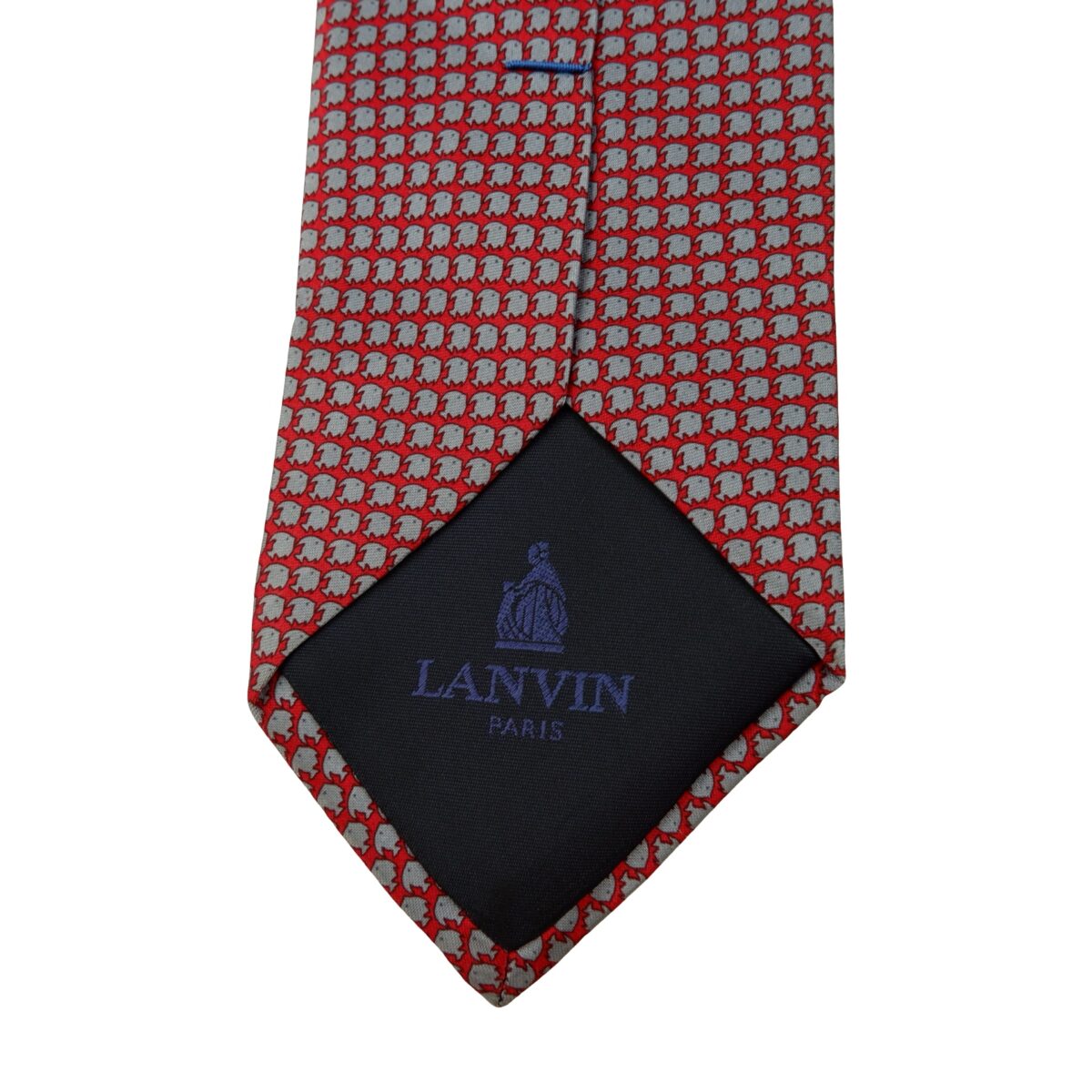 a16195 8 Lanvin Tie Silk Red Gray Animal Pattern France (US Import Tax Included) มุมที่ 8