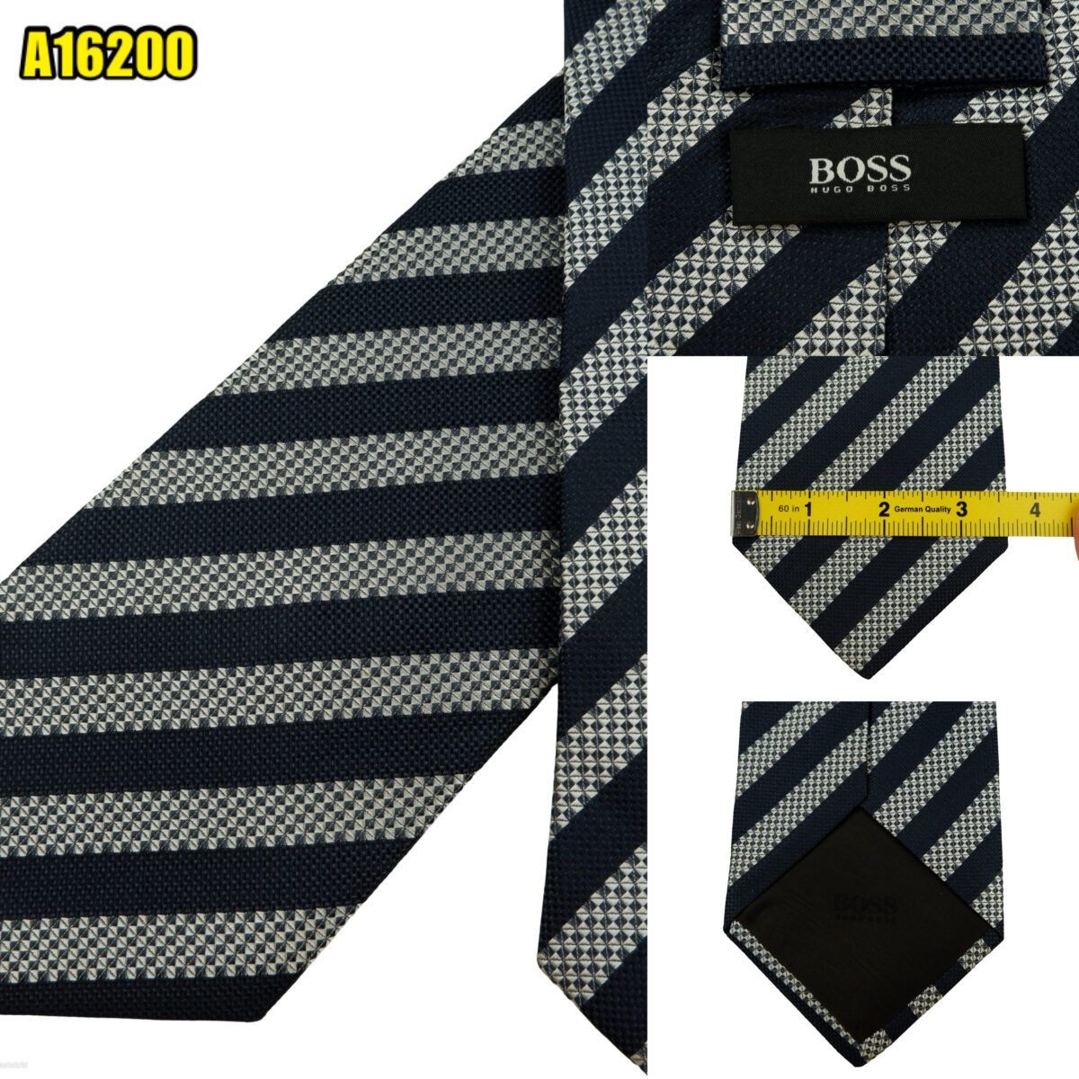 created by photogrid Hugo Boss Tie Silk Black Silver Stripe Italy (US Import Tax Included) มุมที่ 1
