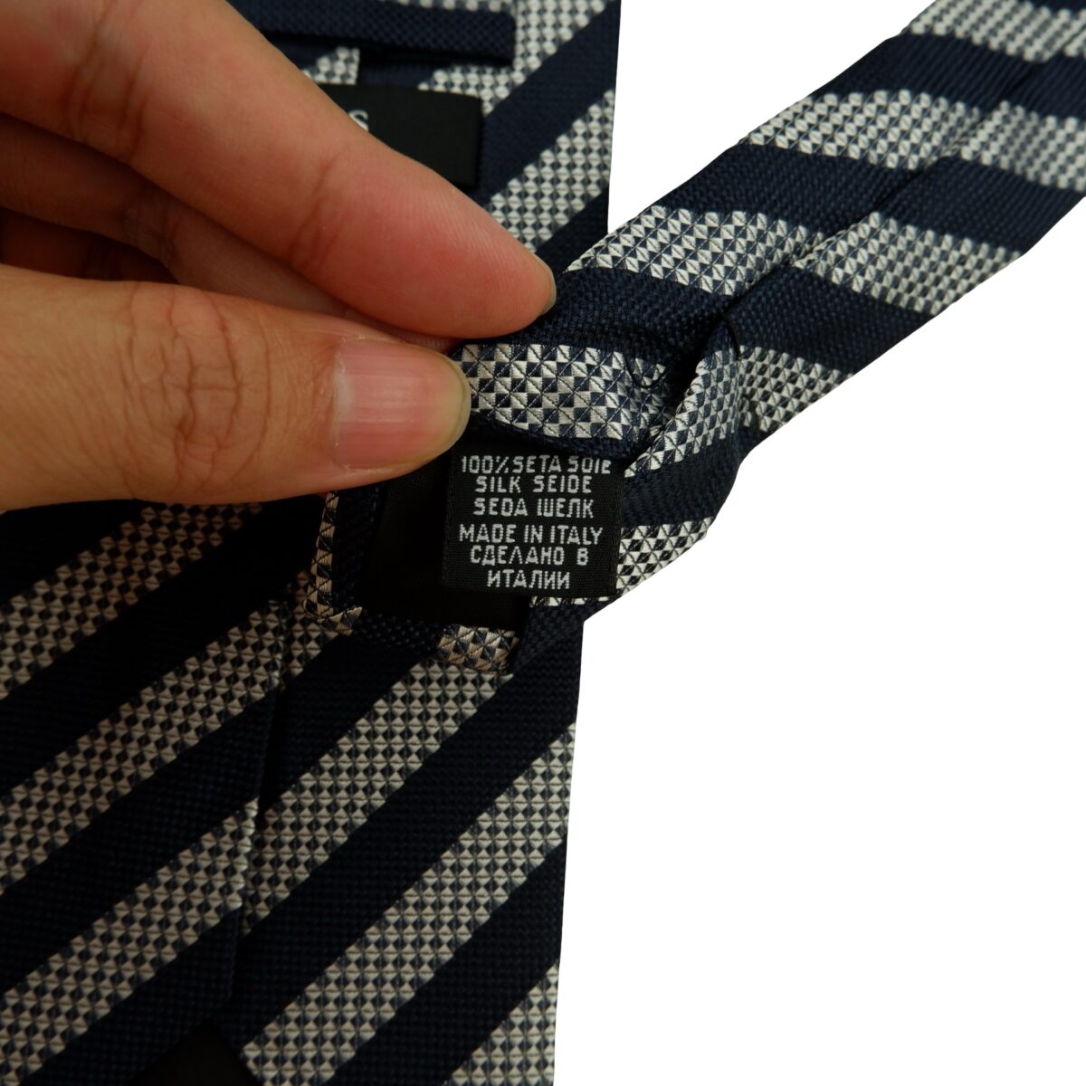 a16200 10 Hugo Boss Tie Silk Black Silver Stripe Italy (US Import Tax Included) มุมที่ 10
