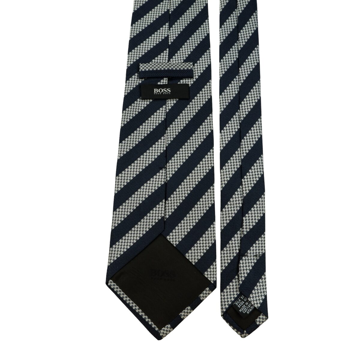 a16200 4 Hugo Boss Tie Silk Black Silver Stripe Italy (US Import Tax Included) มุมที่ 4
