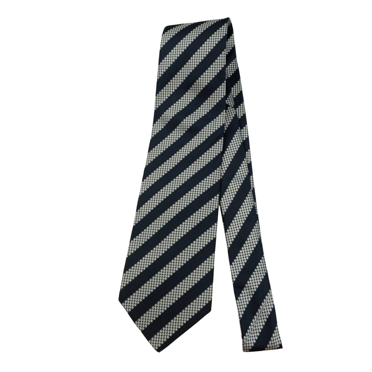 a16200 5 Hugo Boss Tie Silk Black Silver Stripe Italy (US Import Tax Included) มุมที่ 5