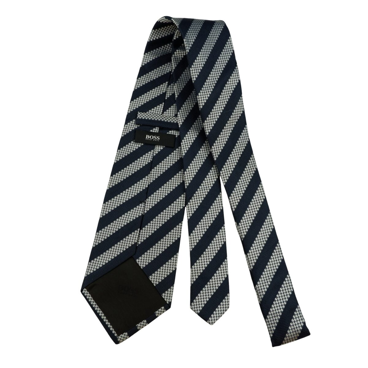 a16200 7 Hugo Boss Tie Silk Black Silver Stripe Italy (US Import Tax Included) มุมที่ 7