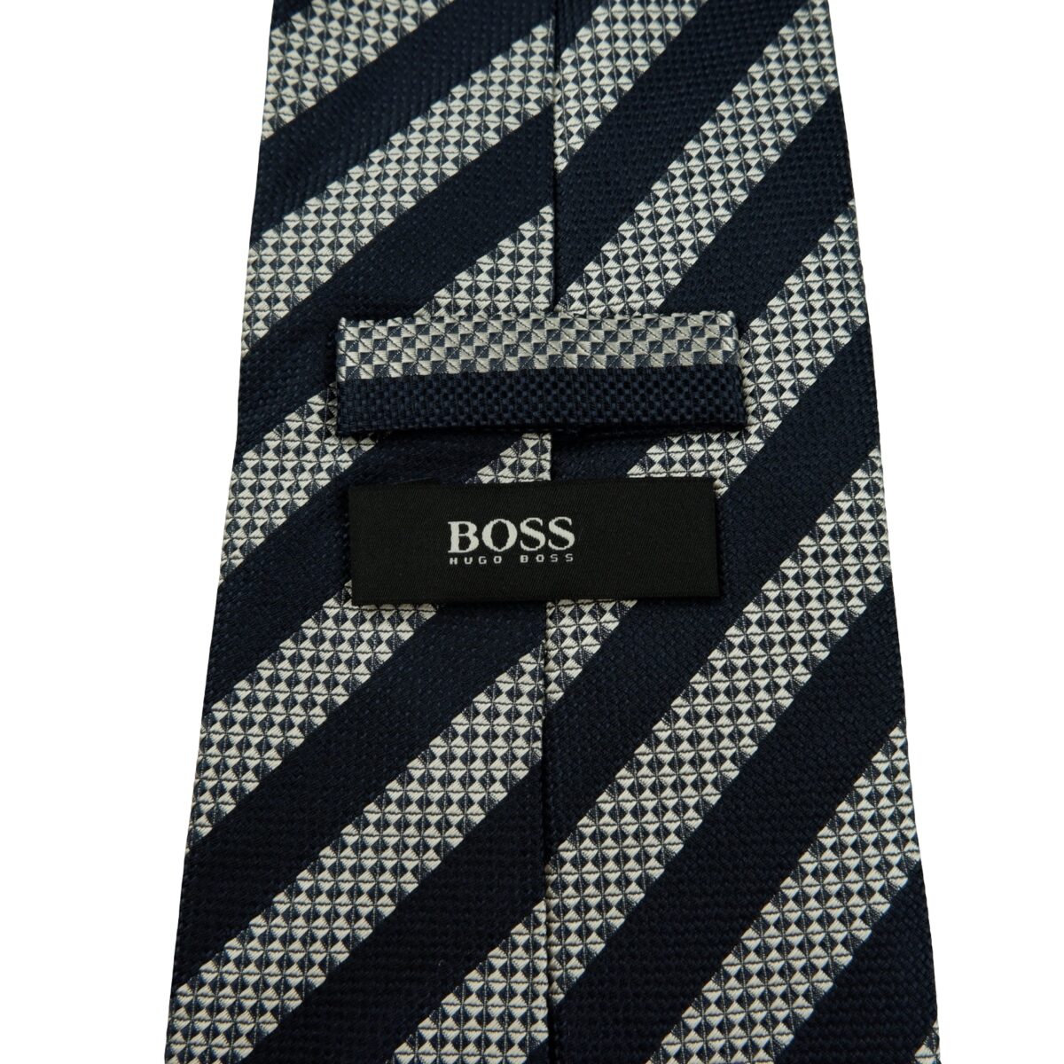 a16200 9 Hugo Boss Tie Silk Black Silver Stripe Italy (US Import Tax Included) มุมที่ 9