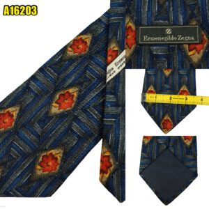 Ermenegildo Zegna Tie Silk Blue Geometric Italy (US Import Tax Included) มุมที่ 1