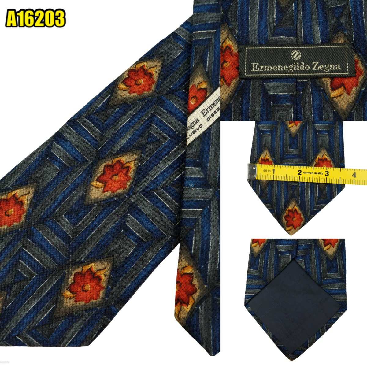 created by photogrid Ermenegildo Zegna Tie Silk Blue Geometric Italy (US Import Tax Included) มุมที่ 1