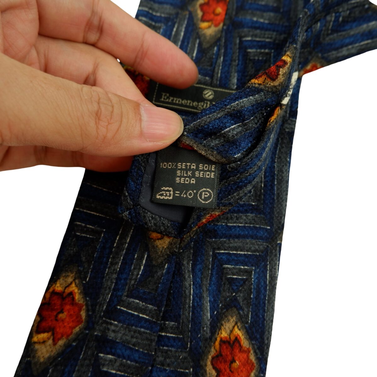 a16203 10 Ermenegildo Zegna Tie Silk Blue Geometric Italy (US Import Tax Included) มุมที่ 10