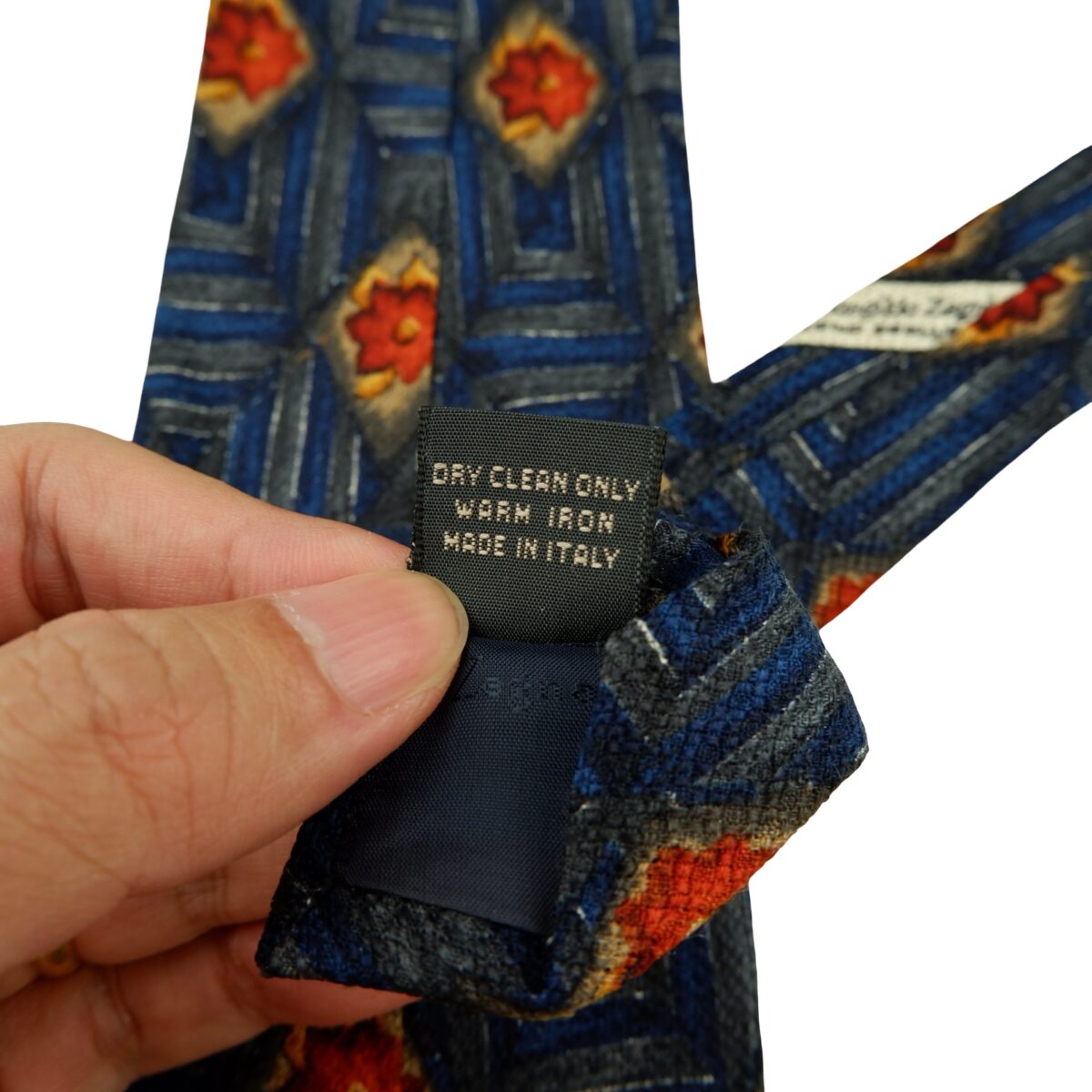 a16203 11 Ermenegildo Zegna Tie Silk Blue Geometric Italy (US Import Tax Included) มุมที่ 11