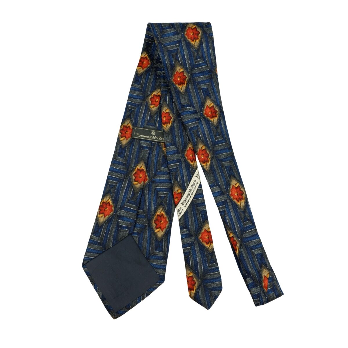 a16203 7 Ermenegildo Zegna Tie Silk Blue Geometric Italy (US Import Tax Included) มุมที่ 7