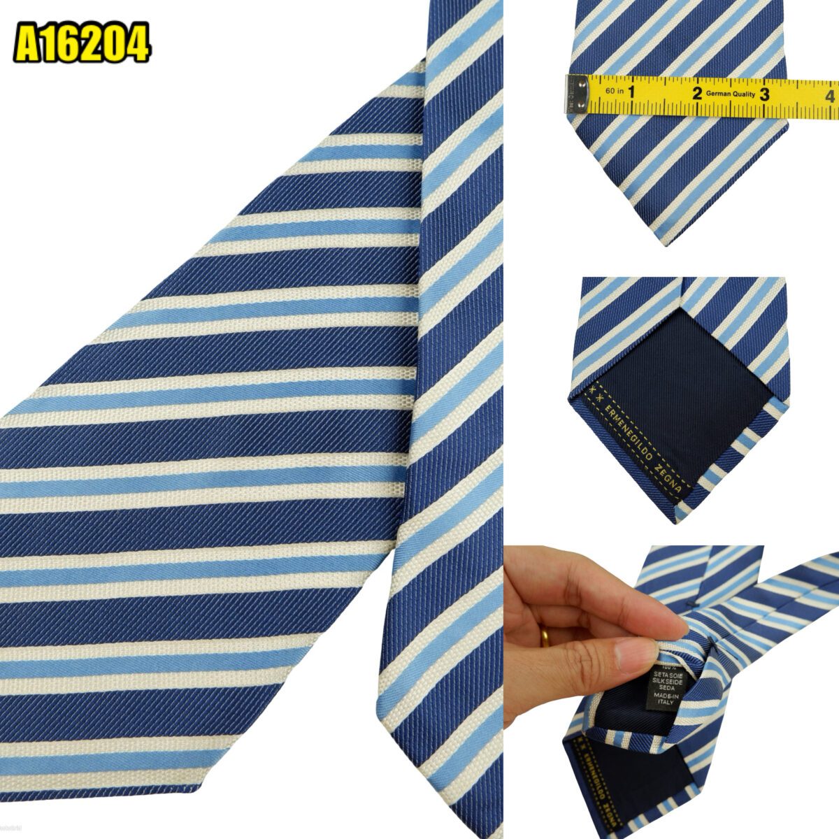 created by photogrid Ermenegildo Zegna Tie Silk Blue White Stripe Italy (US Import Tax Included) มุมที่ 1