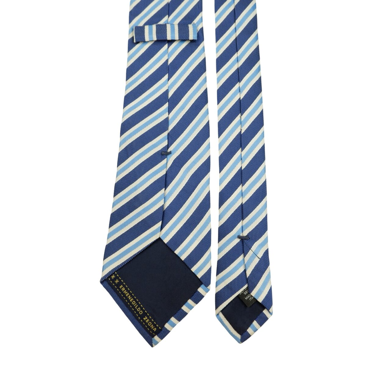 a16204 4 Ermenegildo Zegna Tie Silk Blue White Stripe Italy (US Import Tax Included) มุมที่ 4