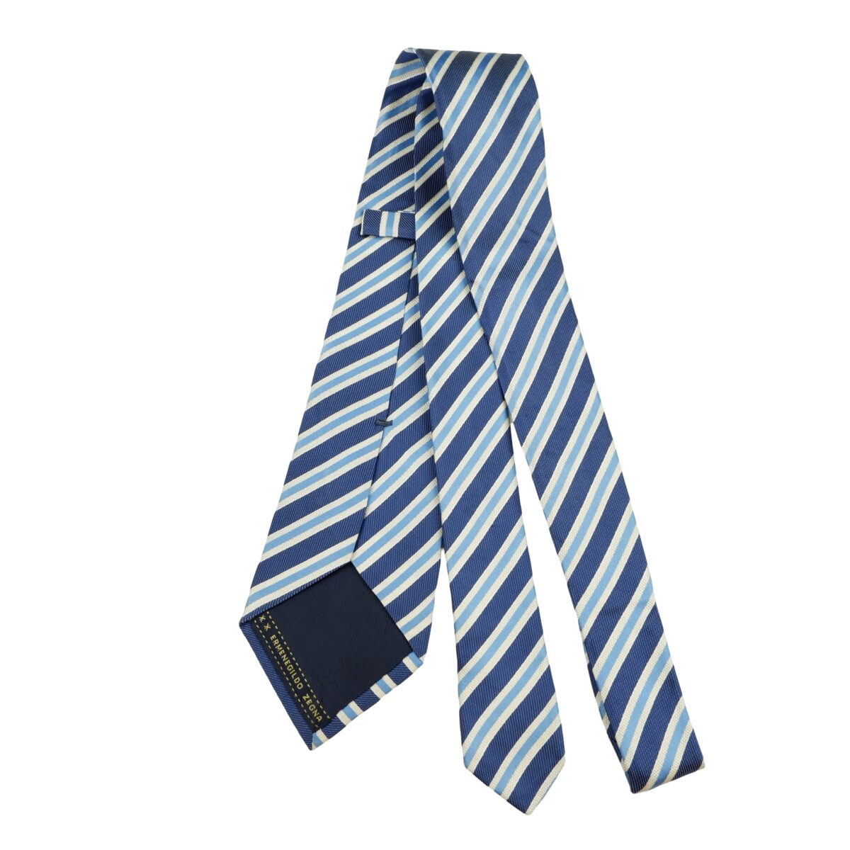 a16204 7 Ermenegildo Zegna Tie Silk Blue White Stripe Italy (US Import Tax Included) มุมที่ 7
