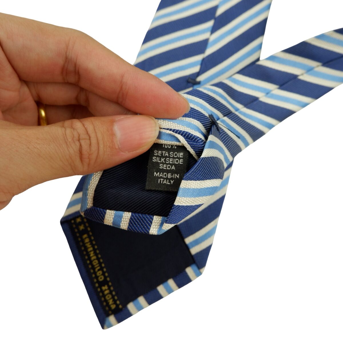 a16204 9 Ermenegildo Zegna Tie Silk Blue White Stripe Italy (US Import Tax Included) มุมที่ 9