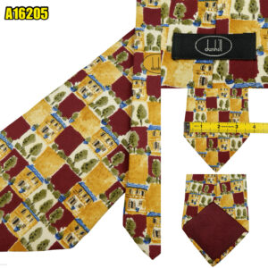 Dunhill Tie Silk Brown Geometric Italy (US Import Tax Included) มุมที่ 1