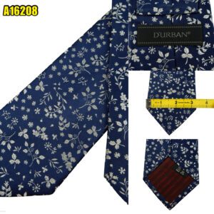 D'urban Tie Silk Blue Silver Floral Pattern Korea (US Import Tax Included) มุมที่ 1