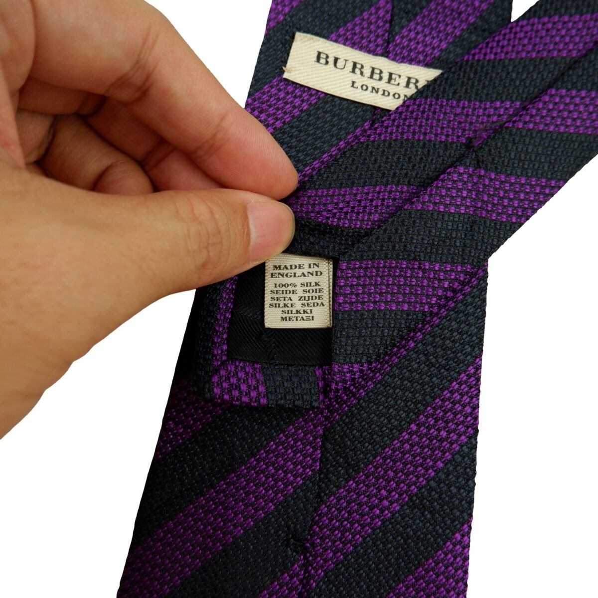 a16210 10 Burberry Tie Silk Black Purple Stripe England (US Import Tax Included) มุมที่ 10