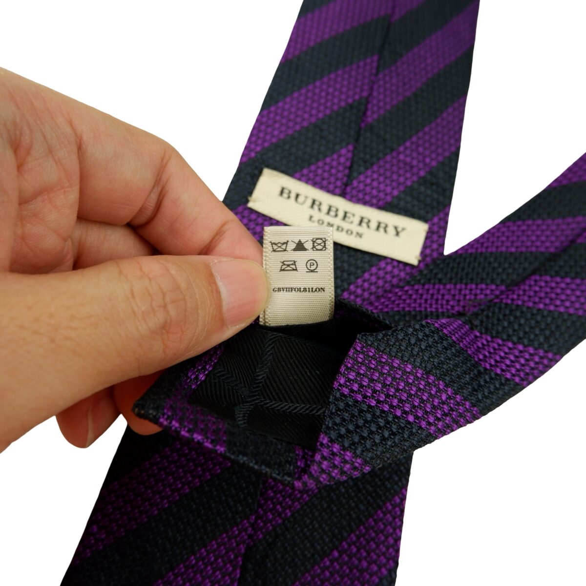 a16210 11 Burberry Tie Silk Black Purple Stripe England (US Import Tax Included) มุมที่ 11