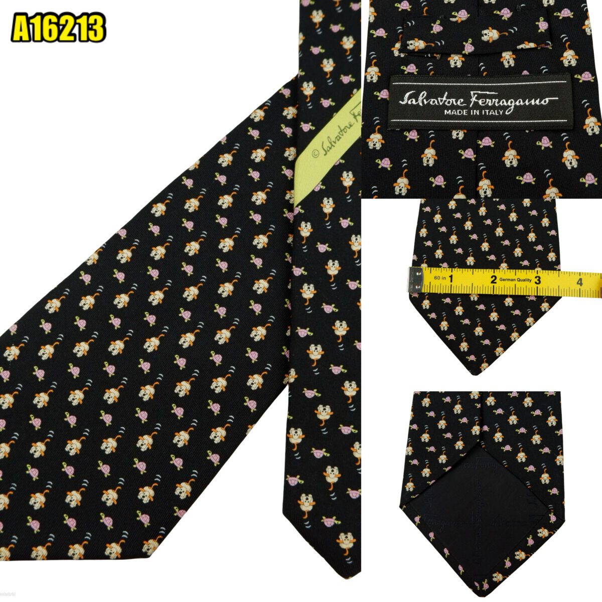 created by photogrid Salvatore Ferragamo Tie Silk Black Animal Pattern Italy (US Import Tax Included) มุมที่ 1