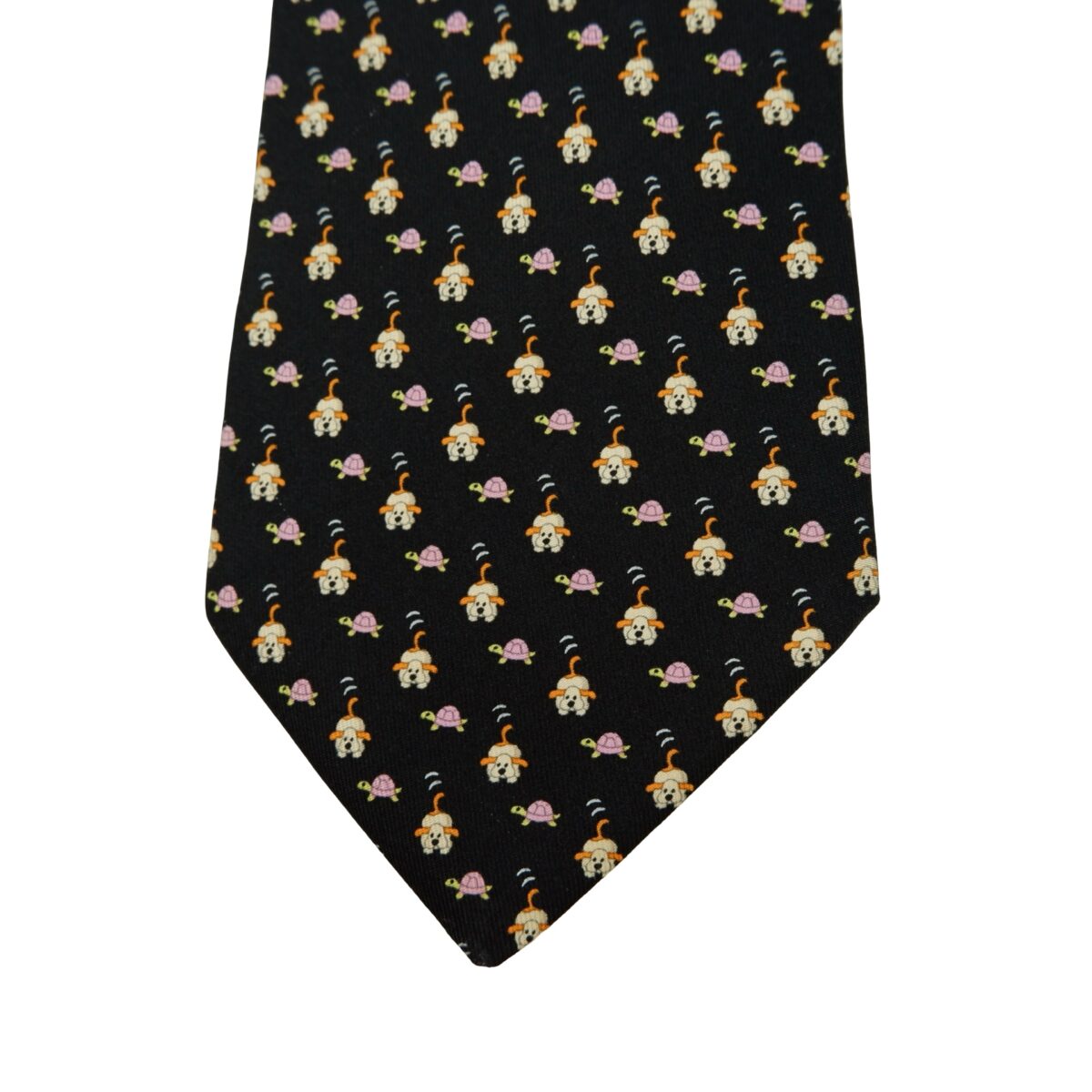 a16213 6 Salvatore Ferragamo Tie Silk Black Animal Pattern Italy (US Import Tax Included) มุมที่ 6