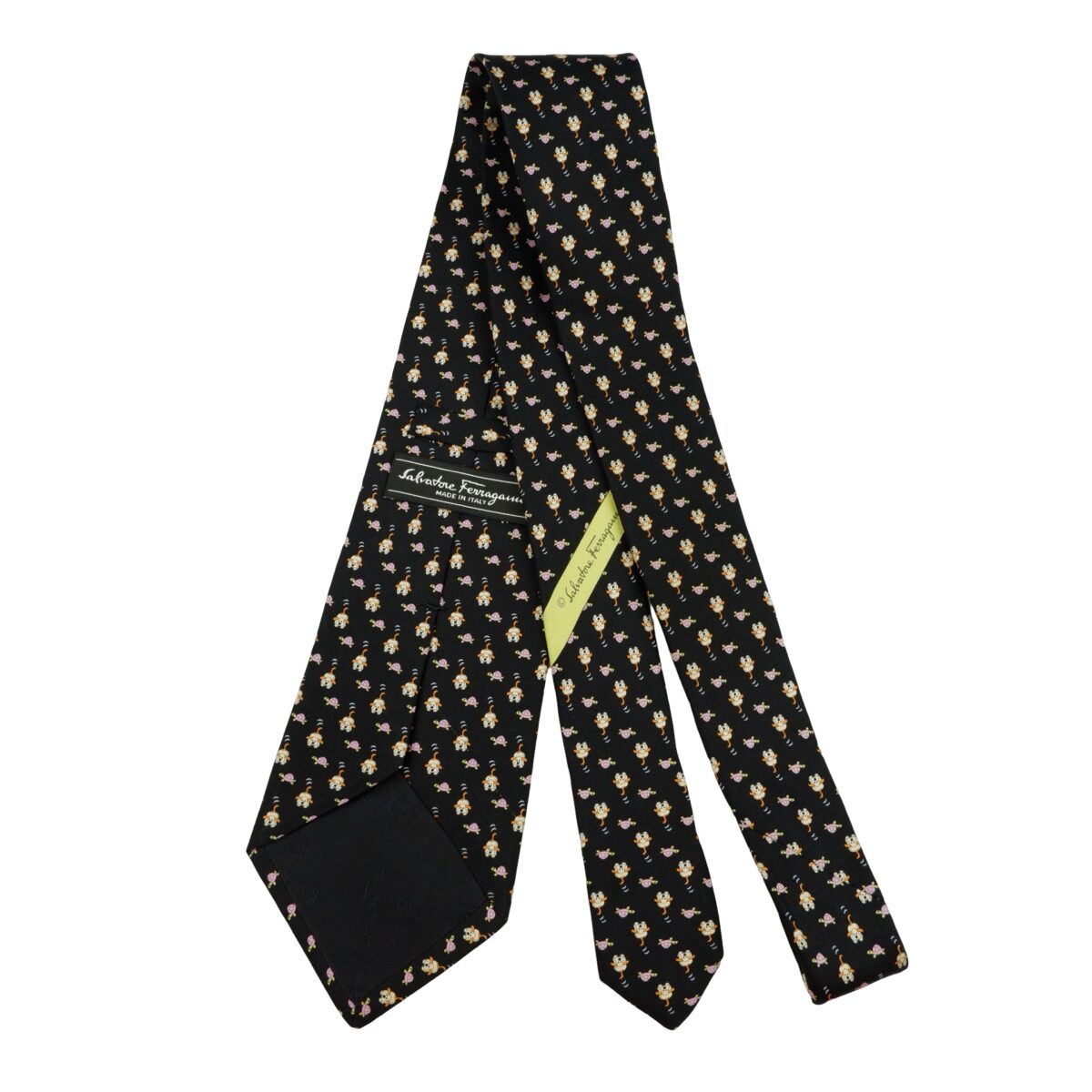 a16213 7 Salvatore Ferragamo Tie Silk Black Animal Pattern Italy (US Import Tax Included) มุมที่ 7