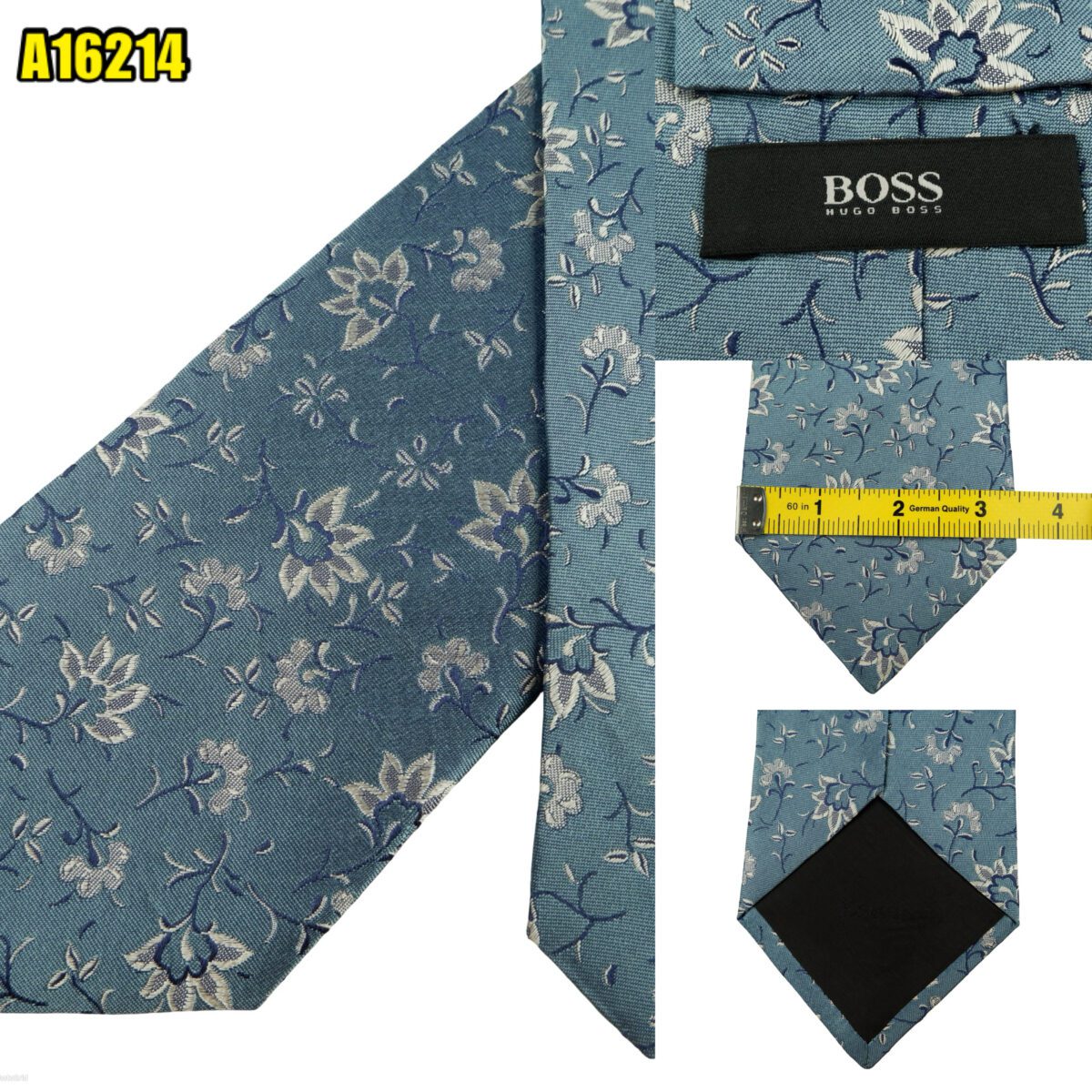 created by photogrid Hugo Boss Tie Silk Blue Floral Pattern Italy (US Import Tax Included) มุมที่ 1