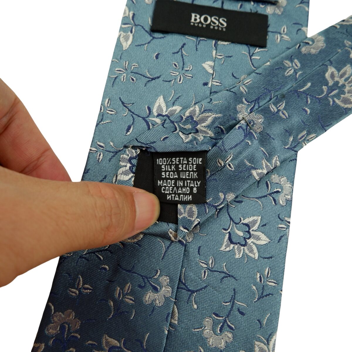a16214 10 Hugo Boss Tie Silk Blue Floral Pattern Italy (US Import Tax Included) มุมที่ 10