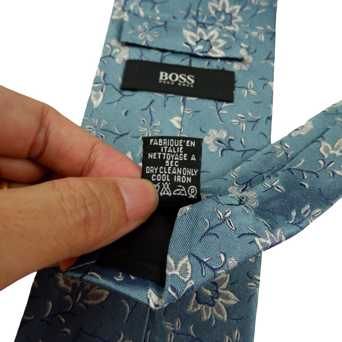 a16214 11 Hugo Boss Tie Silk Blue Floral Pattern Italy (US Import Tax Included) มุมที่ 11