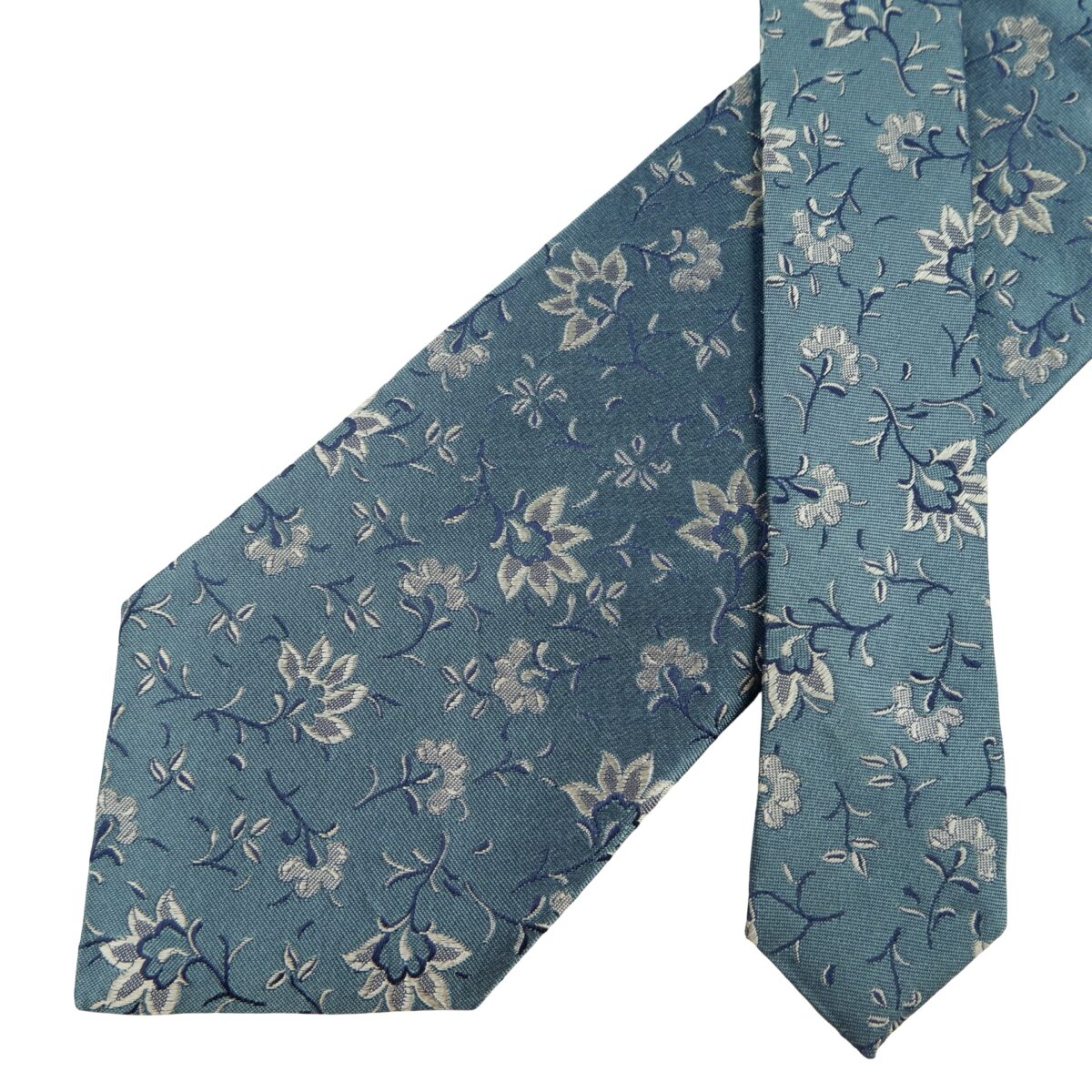 a16214 2 Hugo Boss Tie Silk Blue Floral Pattern Italy (US Import Tax Included) มุมที่ 2