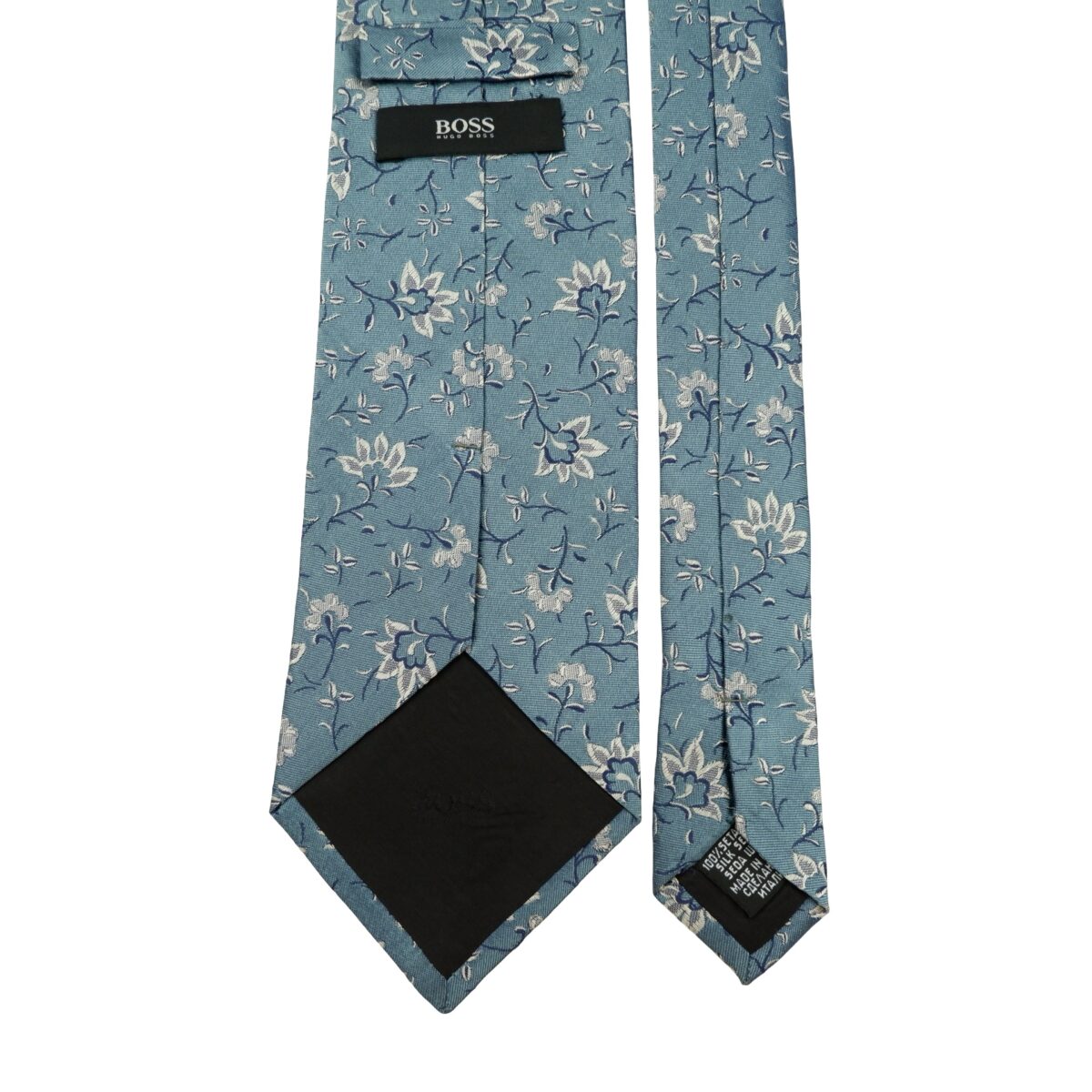 a16214 4 Hugo Boss Tie Silk Blue Floral Pattern Italy (US Import Tax Included) มุมที่ 4