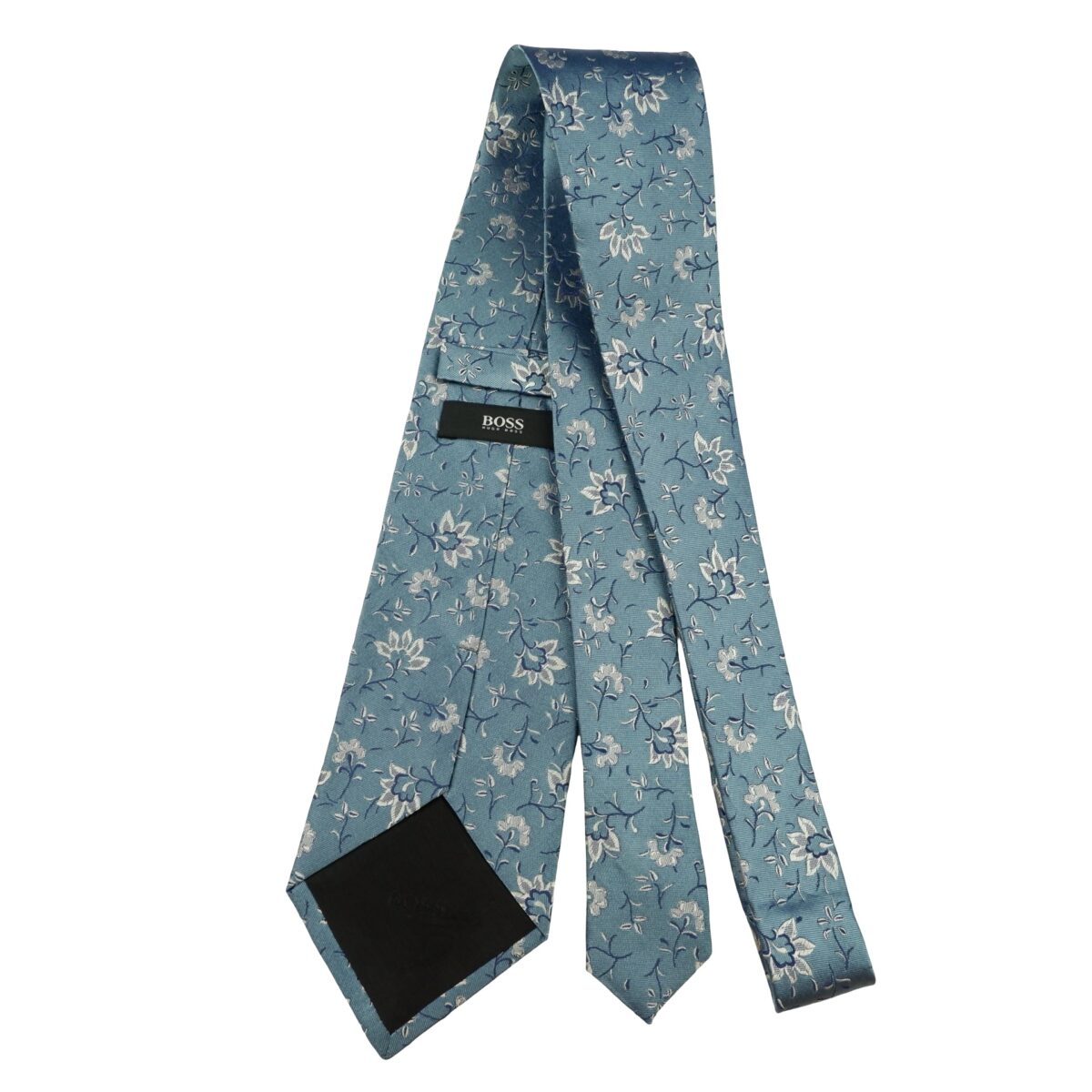 a16214 7 Hugo Boss Tie Silk Blue Floral Pattern Italy (US Import Tax Included) มุมที่ 7