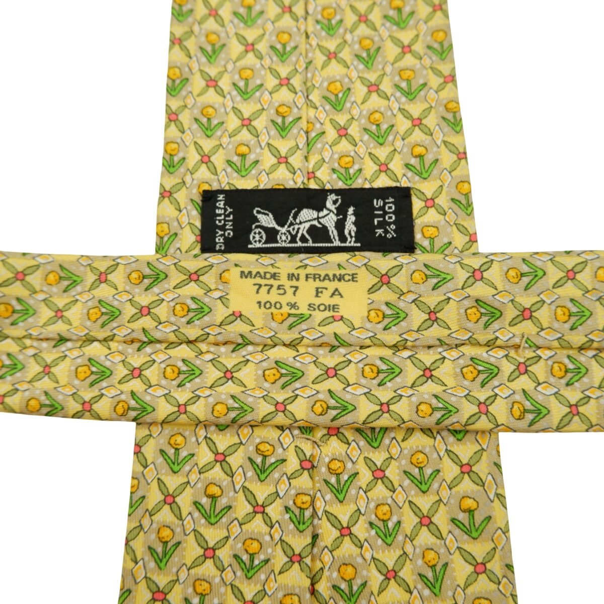 a16219 11 Hermes Tie Silk Yellow Floral Pattern France (US Import Tax Included) มุมที่ 11