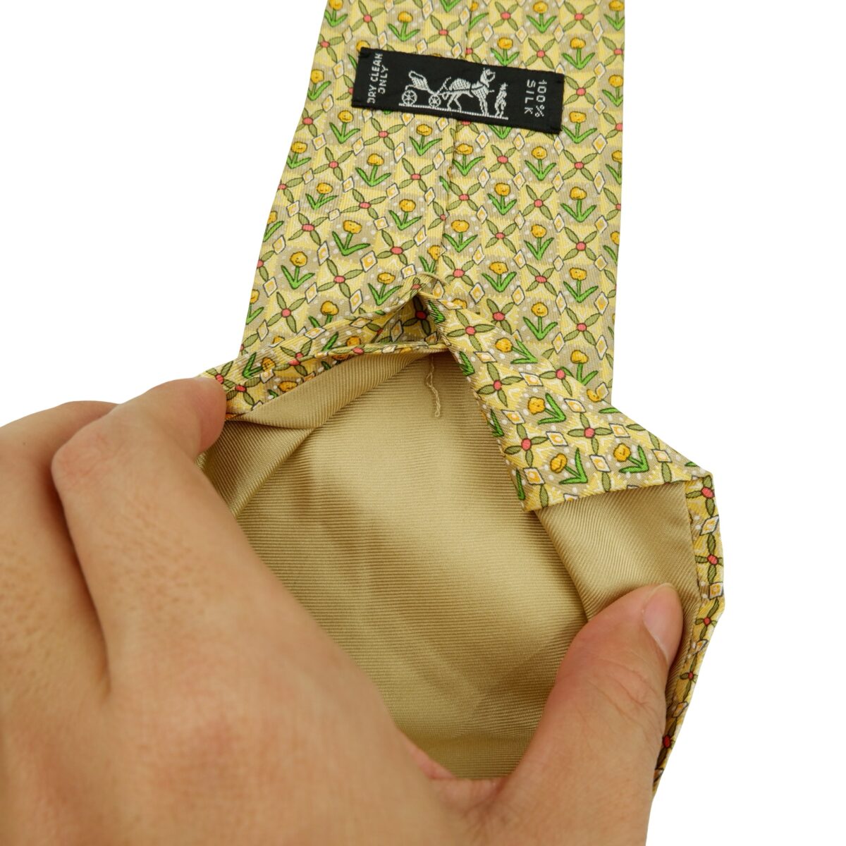 a16219 12 Hermes Tie Silk Yellow Floral Pattern France (US Import Tax Included) มุมที่ 12