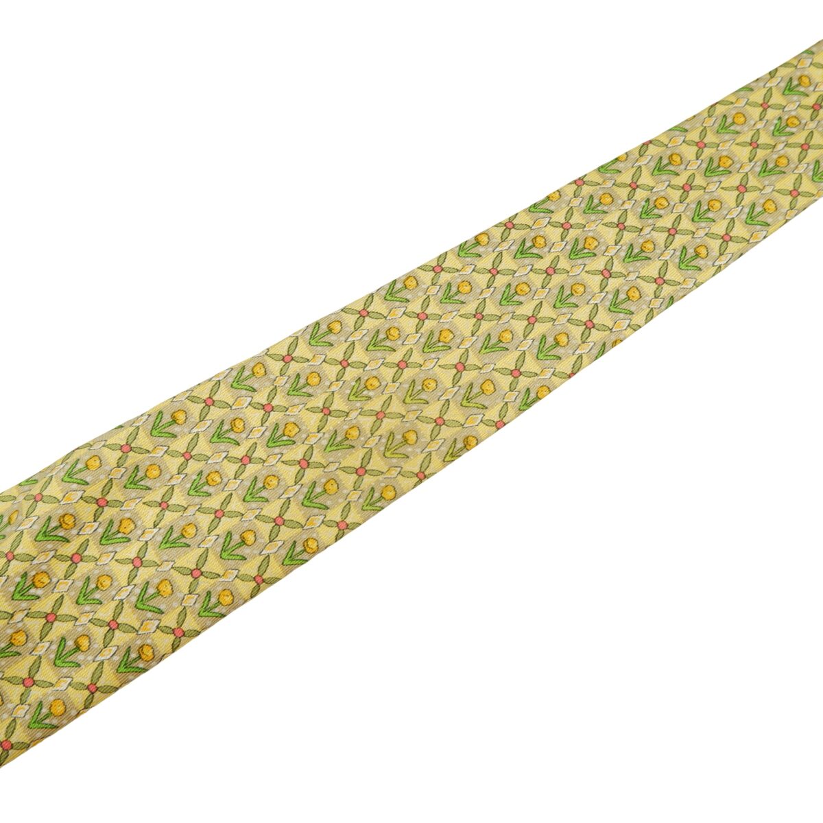 a16219 13 Hermes Tie Silk Yellow Floral Pattern France (US Import Tax Included) มุมที่ 13