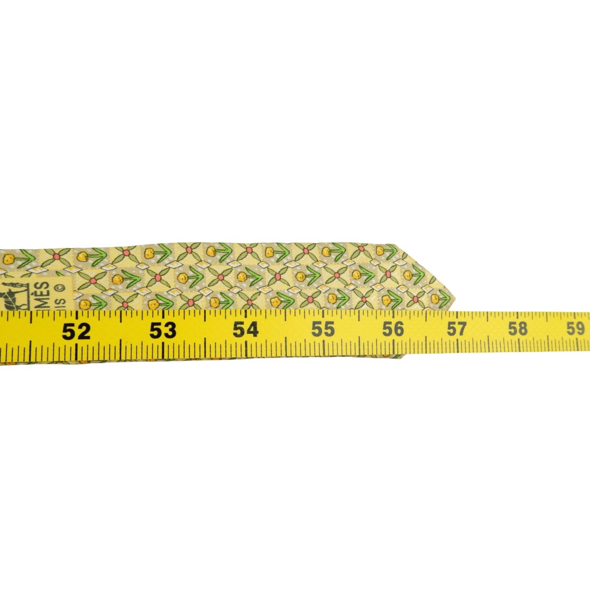 a16219 15 Hermes Tie Silk Yellow Floral Pattern France (US Import Tax Included) มุมที่ 15