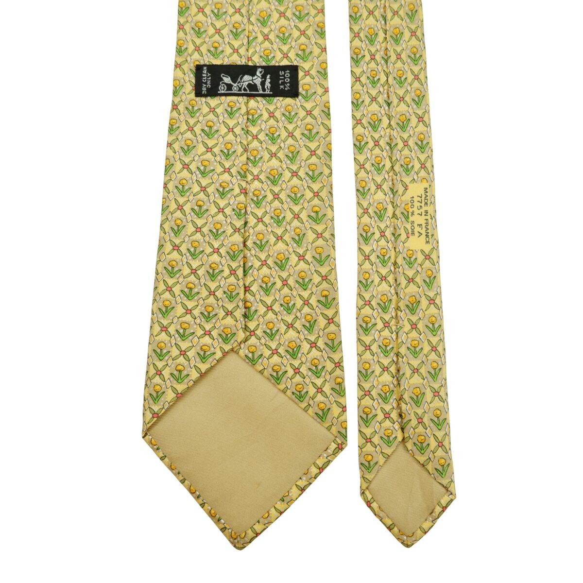 a16219 4 Hermes Tie Silk Yellow Floral Pattern France (US Import Tax Included) มุมที่ 4