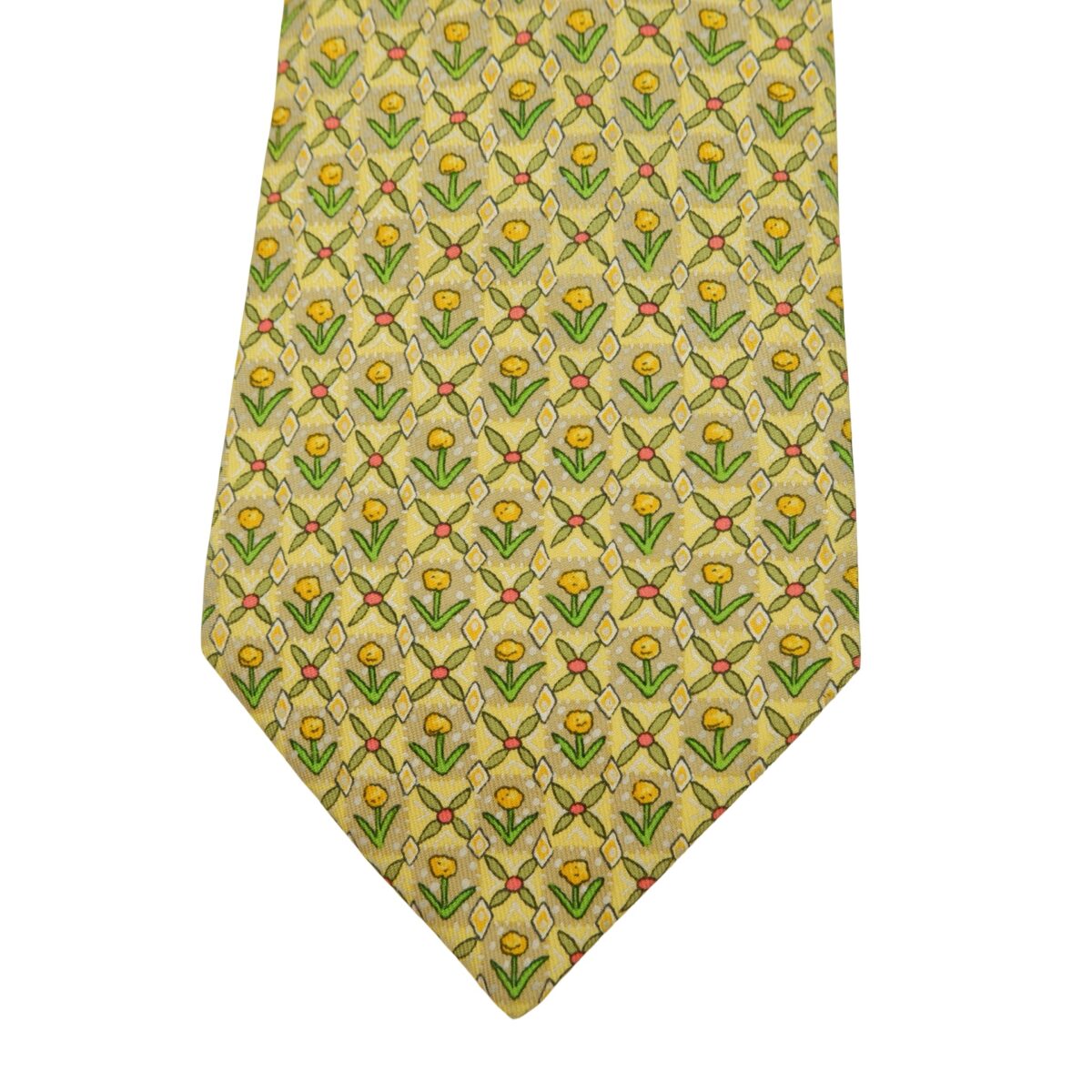 a16219 6 Hermes Tie Silk Yellow Floral Pattern France (US Import Tax Included) มุมที่ 6