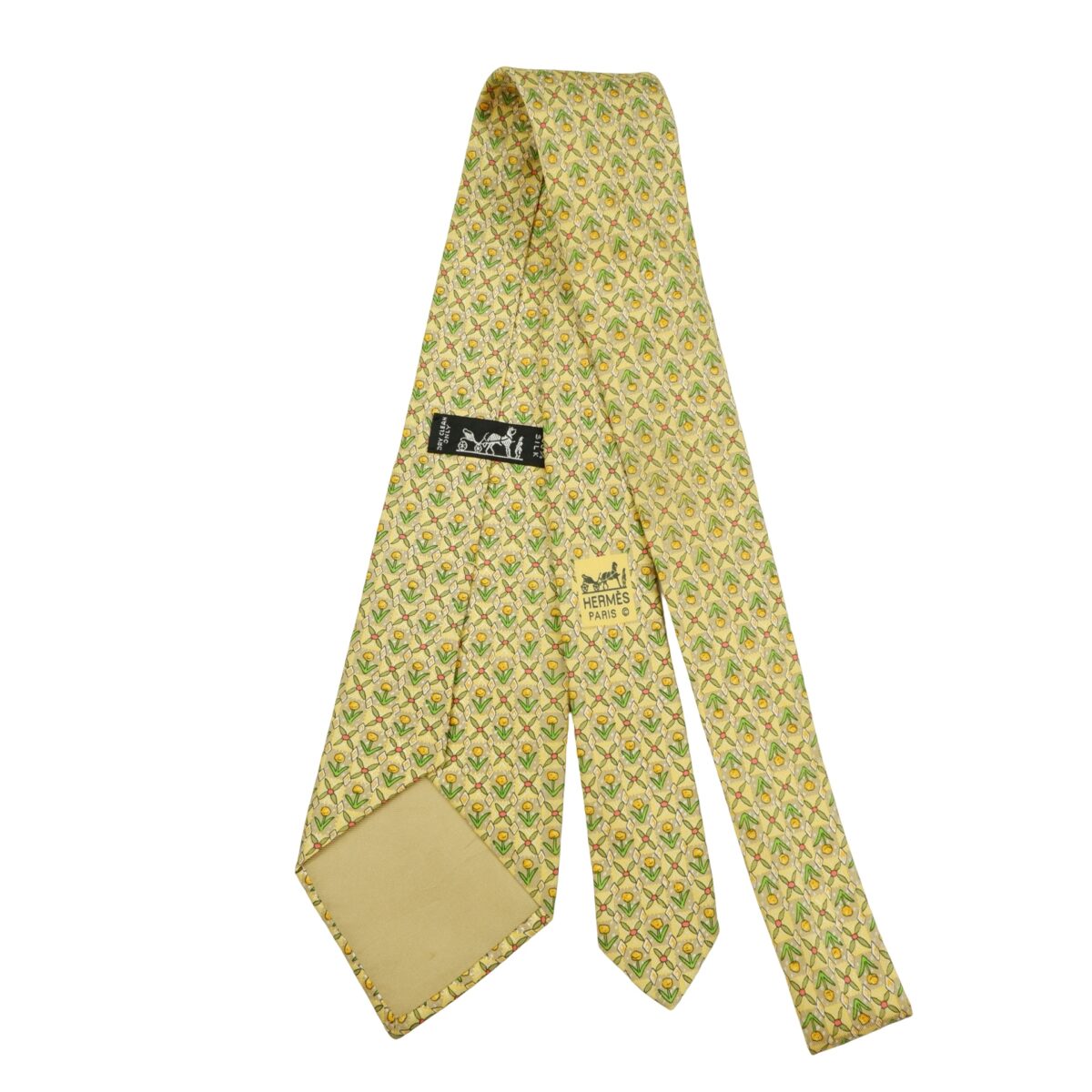 a16219 7 Hermes Tie Silk Yellow Floral Pattern France (US Import Tax Included) มุมที่ 7