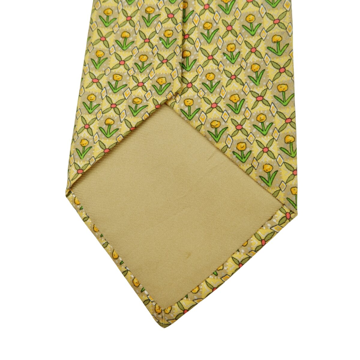 a16219 8 Hermes Tie Silk Yellow Floral Pattern France (US Import Tax Included) มุมที่ 8