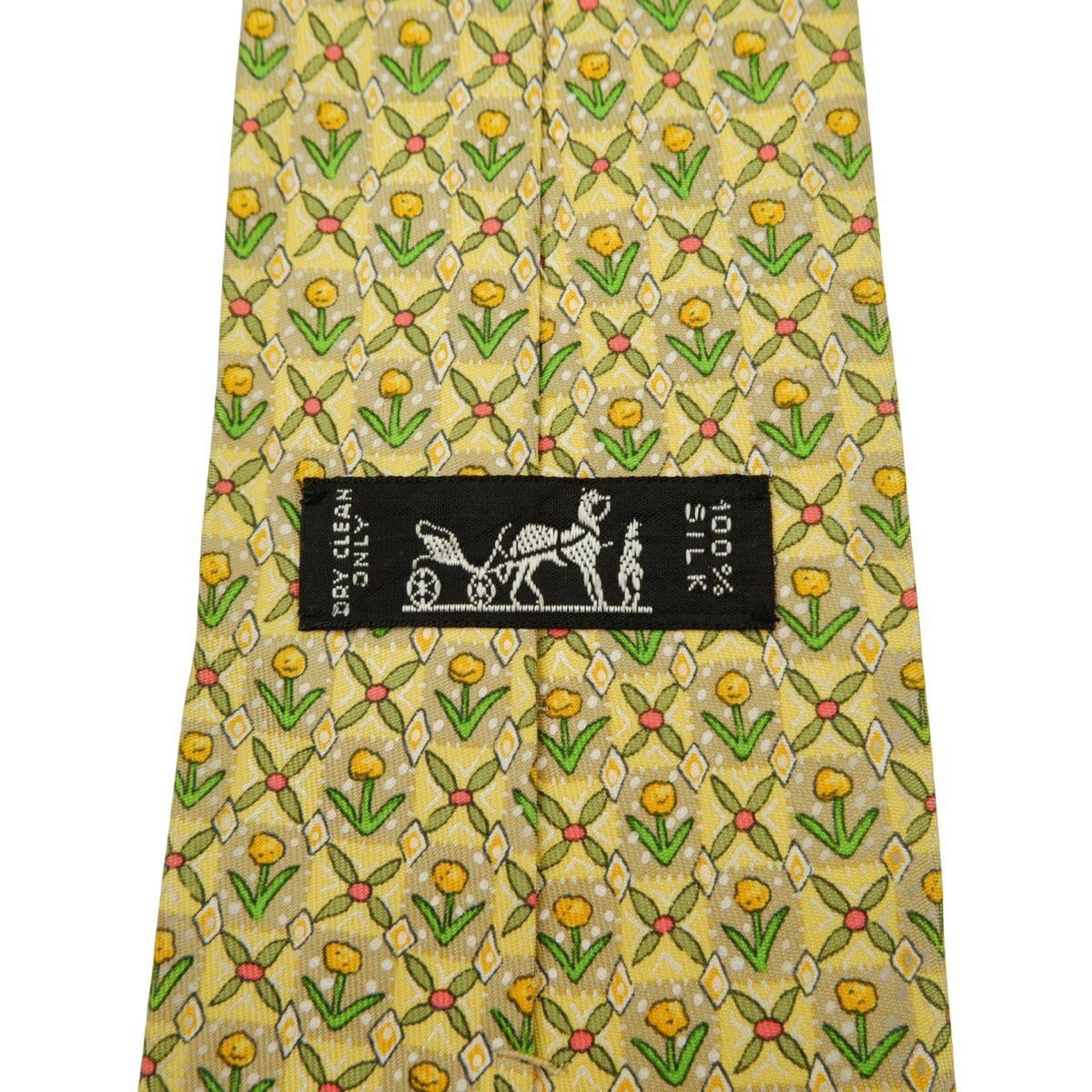 a16219 9 Hermes Tie Silk Yellow Floral Pattern France (US Import Tax Included) มุมที่ 9