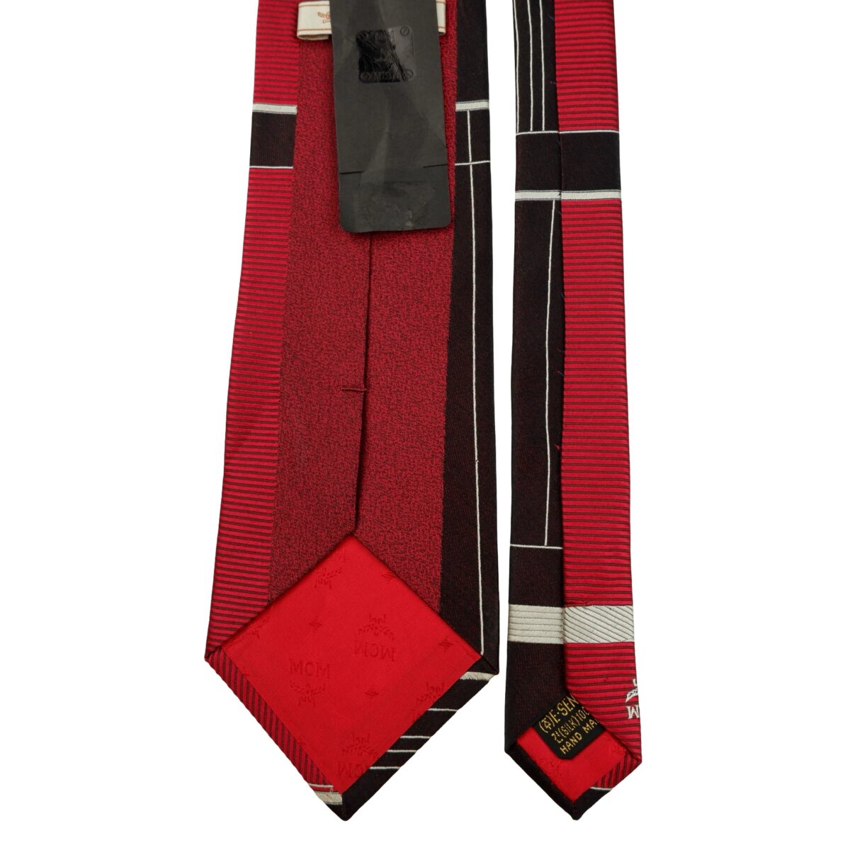 a16222 4 MCM Tie Silk Maroon Geometric Korea (US Import Tax Included) มุมที่ 4