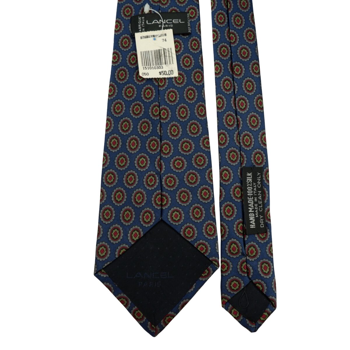 a16229 3 Lancel Tie Silk Blue Geometric Italy (US Import Tax Included) มุมที่ 3