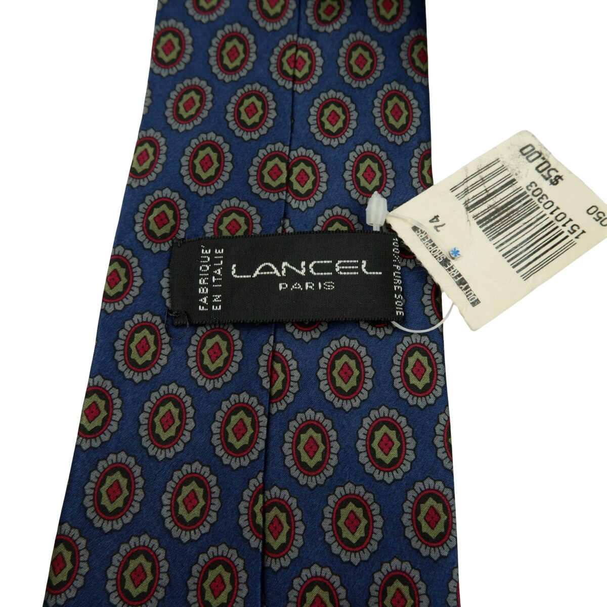 a16229 8 Lancel Tie Silk Blue Geometric Italy (US Import Tax Included) มุมที่ 8