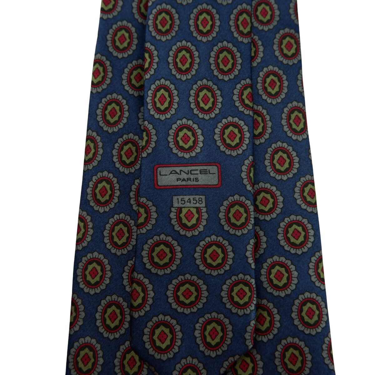 a16229 9 Lancel Tie Silk Blue Geometric Italy (US Import Tax Included) มุมที่ 9
