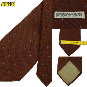 Emporio Armani Tie Silk Brown Geometric Italy (US Import Tax Included) มุมที่ 1