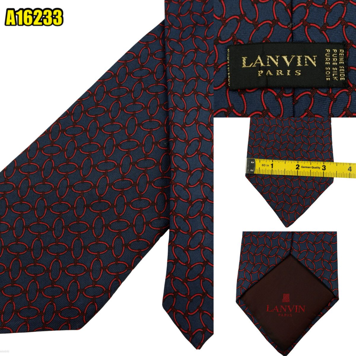 Lanvin Tie Silk Blue Geometric France (US Import Tax Included) | mesabb clothing Lanvin Tie Silk Blue Geometric France (US Import Tax Included) มุมที่ 1