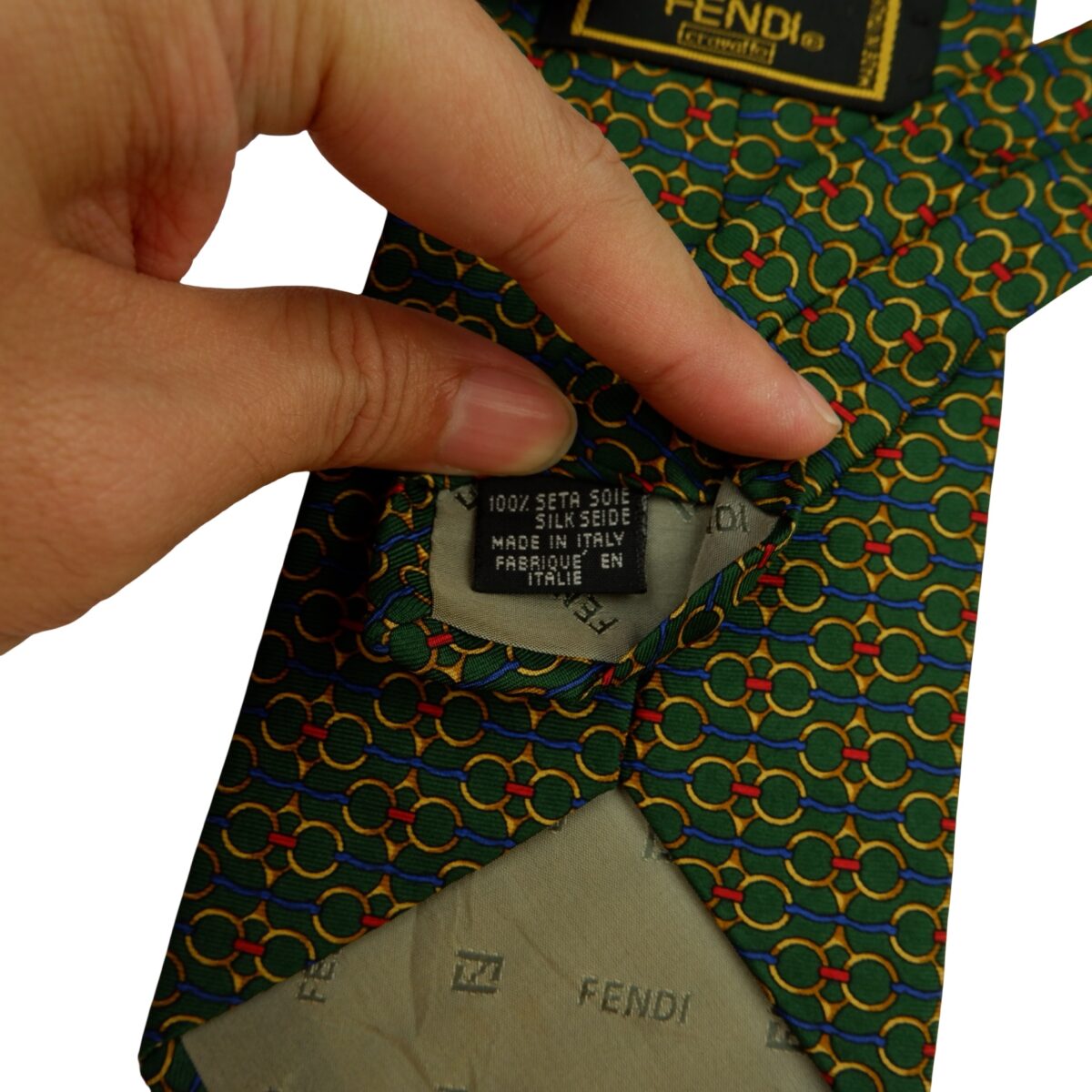 a16234 10 Fendi Tie Silk Green Geometric Italy (US Import Tax Included) มุมที่ 10