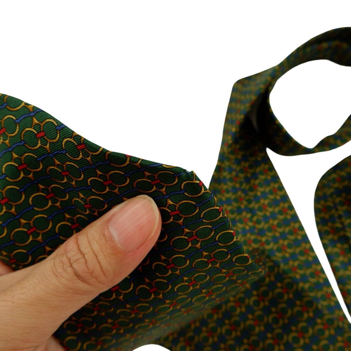 a16234 12 Fendi Tie Silk Green Geometric Italy (US Import Tax Included) มุมที่ 12
